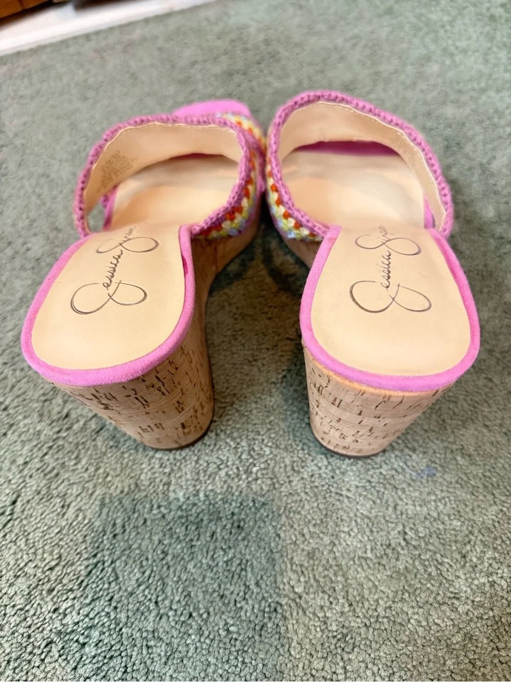 JESSICA SIMPSON LADIES  Pink Crochet Double-Strap Wedge Sandals  BRAND NEW